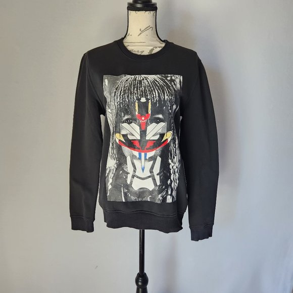 GIVENCHY Paris Graphic Fleece Lined Sweatshirt Crew Neck Black Viscose - Picture 2 of 10